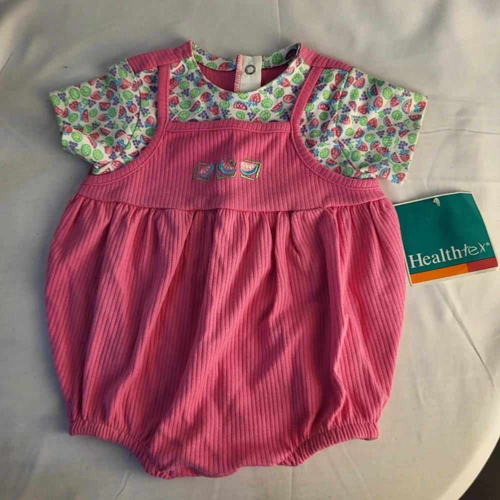 NWT Vintage Size 6-9 Month Pink Baby Girl Healthtex Romper Watermelon Kiwi